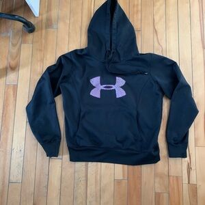 Under Armour Black Hoodie with Purple Logo Kids Unisex Size Large